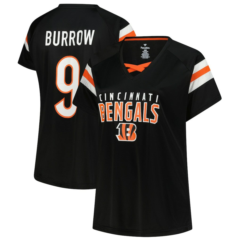 Joe Burrow Cincinnati Bengals Women's Plus Size Name & Number Raglan Lace V-Neck T-Shirt - Black online