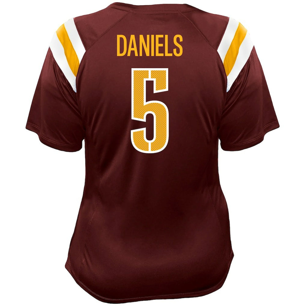 Jayden Daniels Washington Commanders Women's Plus Size Name & Number Raglan Lace V-Neck T-Shirt - Burgundy online