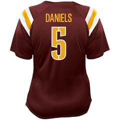 Jayden Daniels Washington Commanders Women's Plus Size Name & Number Raglan Lace V-Neck T-Shirt - Burgundy online