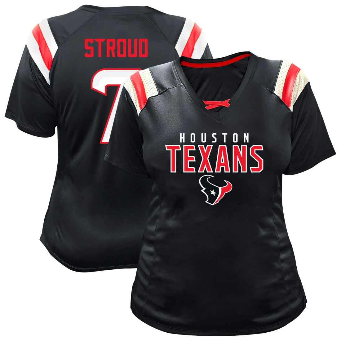 C.J. Stroud Houston Texans Women's Plus Size Name & Number Raglan Lace V-Neck T-Shirt - Navy online
