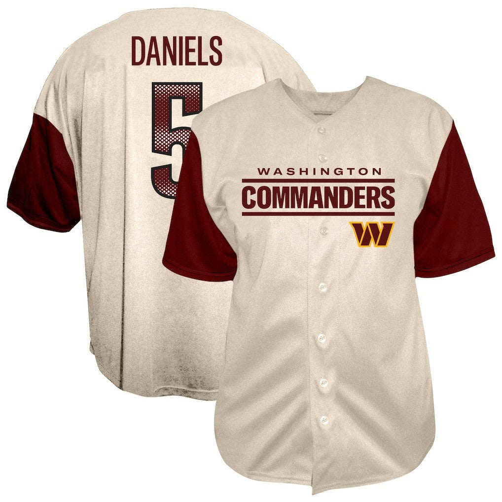 Jayden Daniels Washington Commanders Big & Tall Baseball Button-Up Shirt - Cream discount