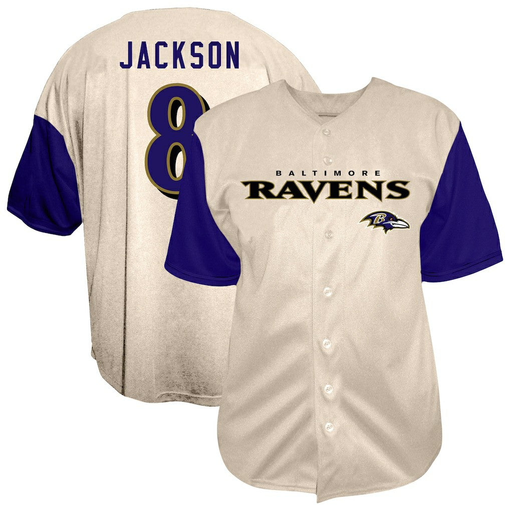 Lamar Jackson Baltimore Ravens Big & Tall Baseball Button-Up Shirt - Cream online