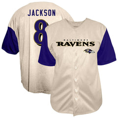 Lamar Jackson Baltimore Ravens Big & Tall Baseball Button-Up Shirt - Cream online