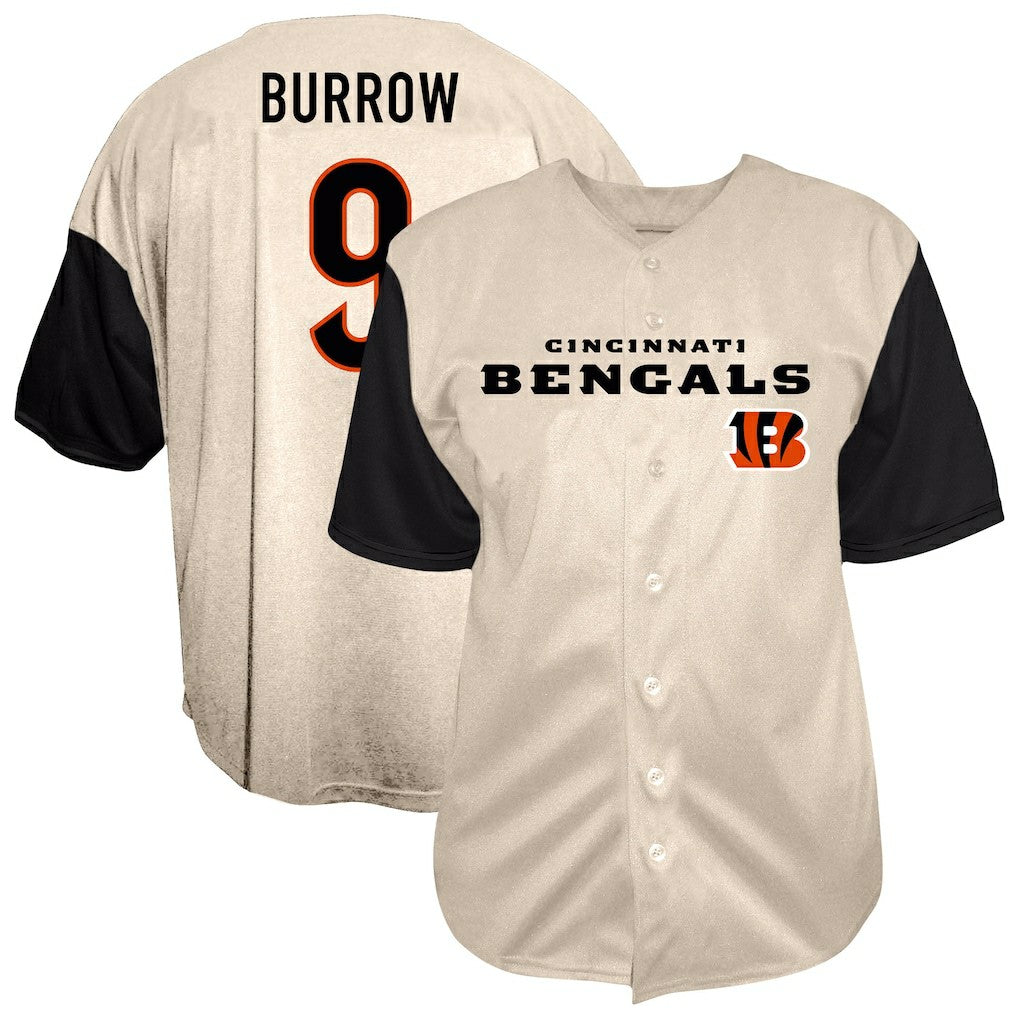 Joe Burrow Cincinnati Bengals Big & Tall Baseball Button-Up Shirt - Cream on sale