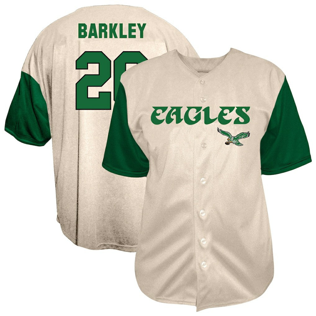 Saquon Barkley Philadelphia Eagles Big & Tall Baseball Button-Up Shirt - Cream online
