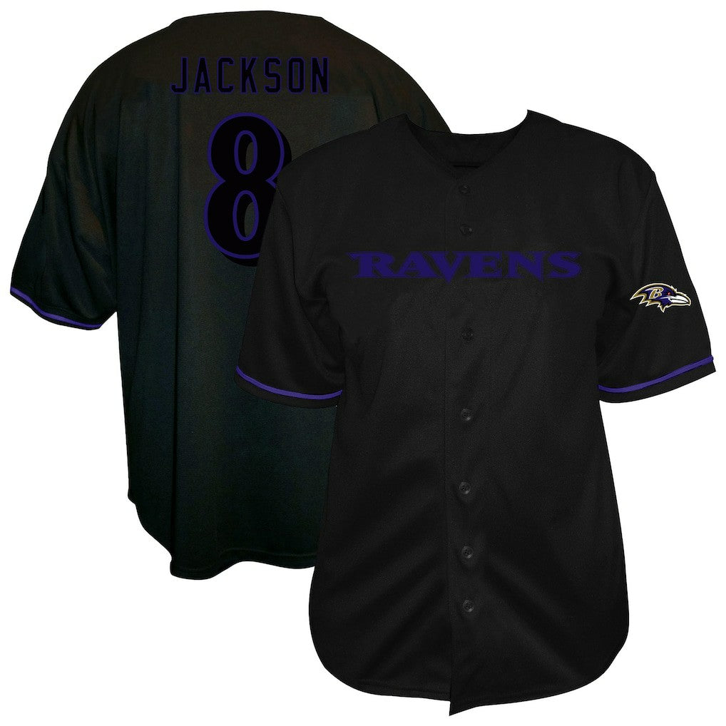 Lamar Jackson Baltimore Ravens Big & Tall Baseball Button-Up Shirt - Black on sale