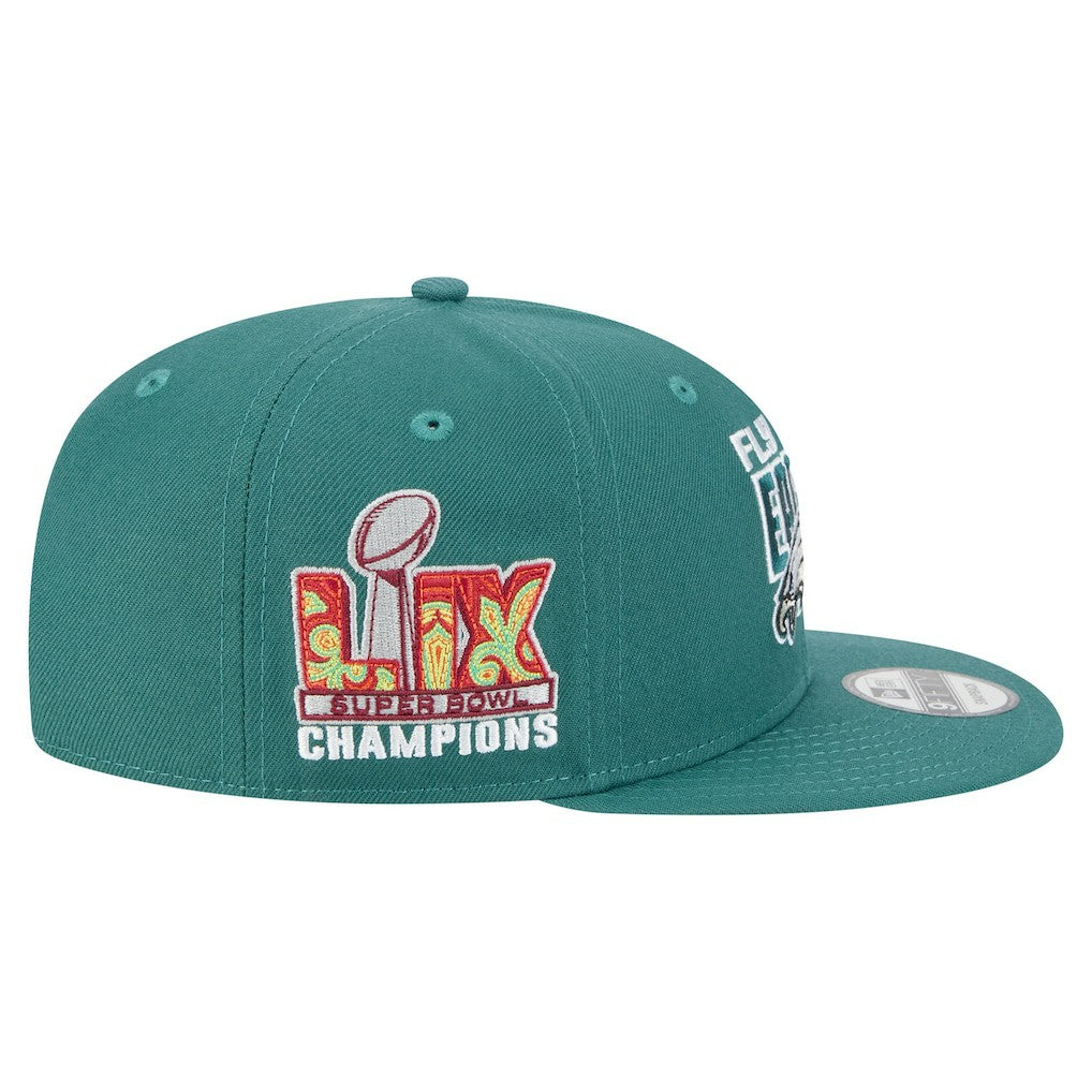 Philadelphia Eagles New Era Super Bowl LIX Champions Side Patch 9FIFTY Snapback Hat - Midnight Green discount