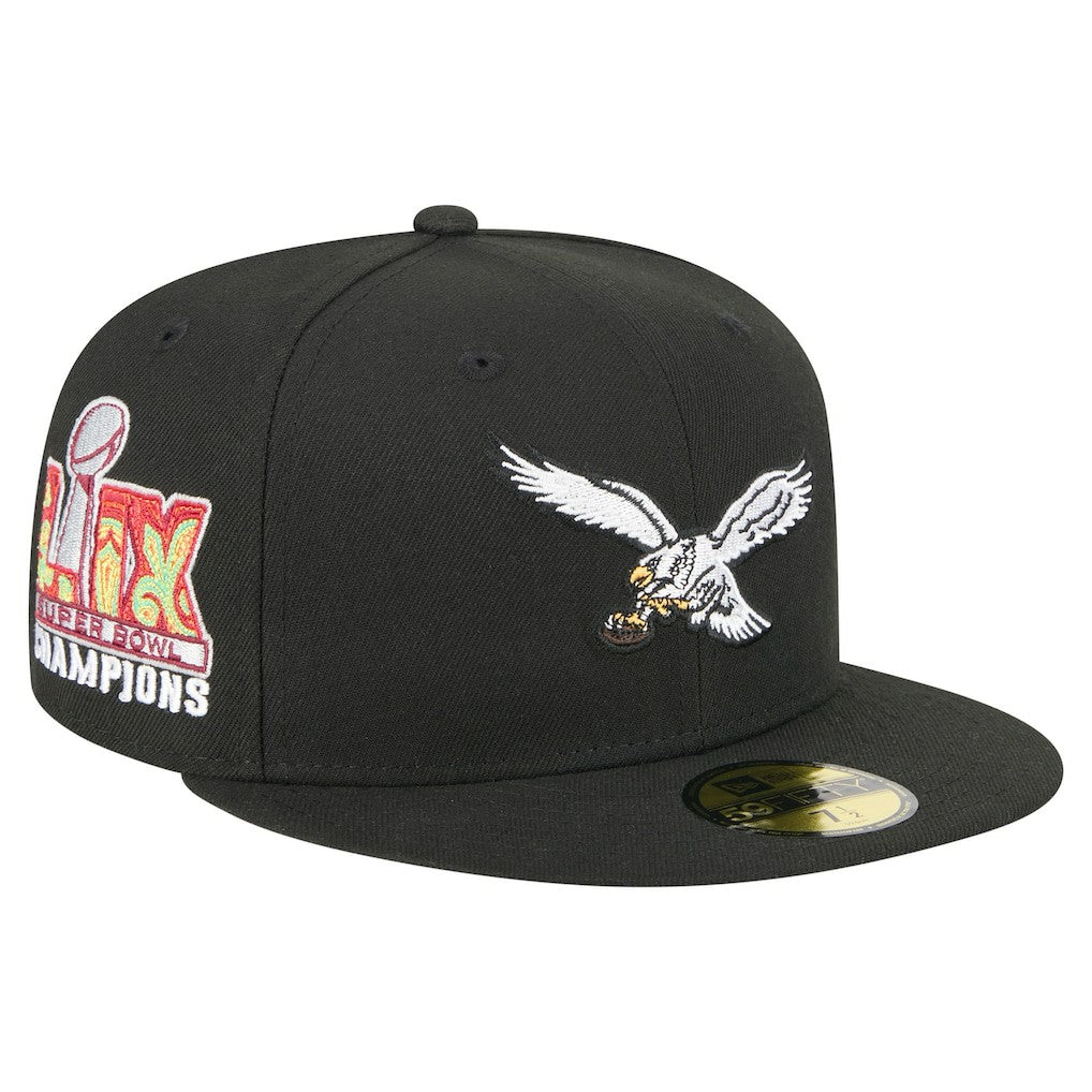 Philadelphia Eagles New Era Super Bowl LIX Champions Historic Side Patch 59FIFTY Fitted Hat - Black discount