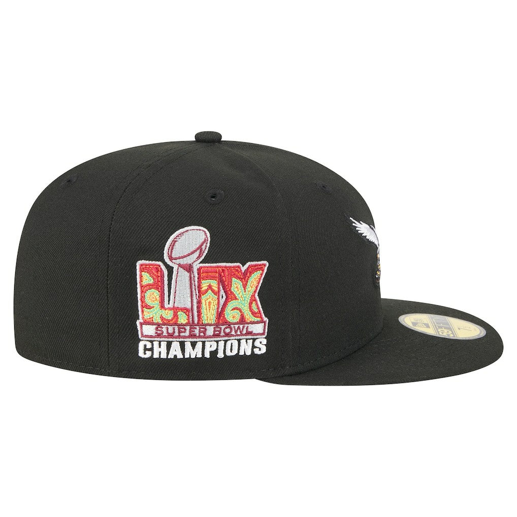 Philadelphia Eagles New Era Super Bowl LIX Champions Historic Side Patch 59FIFTY Fitted Hat - Black discount