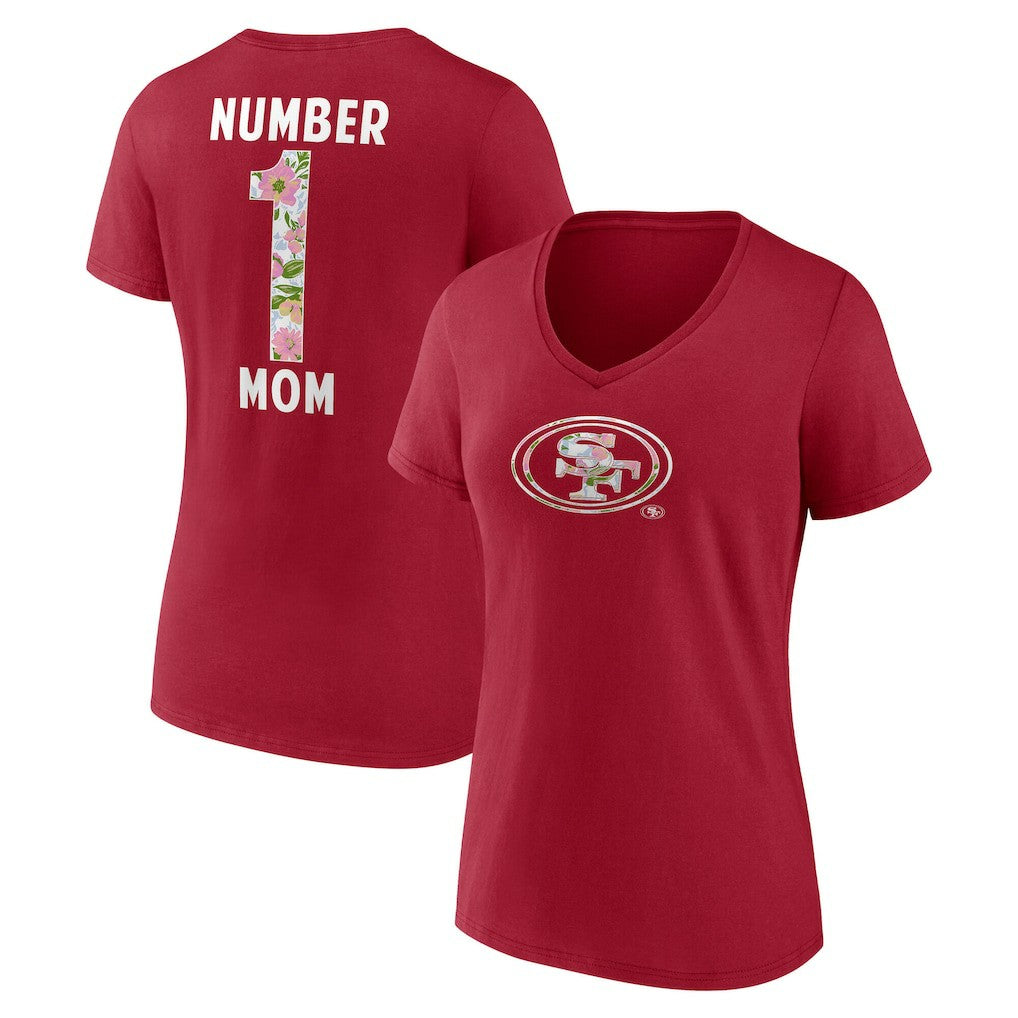 San Francisco 49ers Women's Number 1 Mom Floral V-Neck T-Shirt - Scarlet for sale