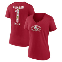 San Francisco 49ers Women's Number 1 Mom Floral V-Neck T-Shirt - Scarlet for sale