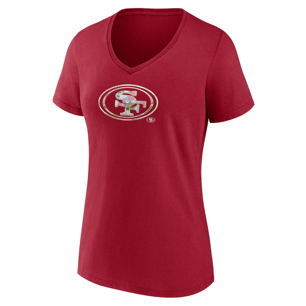 San Francisco 49ers Women's Number 1 Mom Floral V-Neck T-Shirt - Scarlet for sale