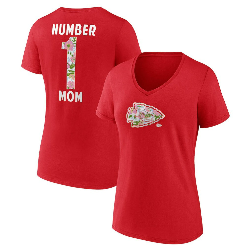Kansas City Chiefs Women's Number 1 Mom Floral V-Neck T-Shirt - Red cheap