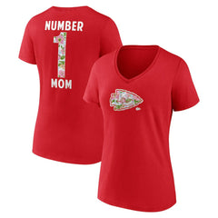 Kansas City Chiefs Women's Number 1 Mom Floral V-Neck T-Shirt - Red cheap