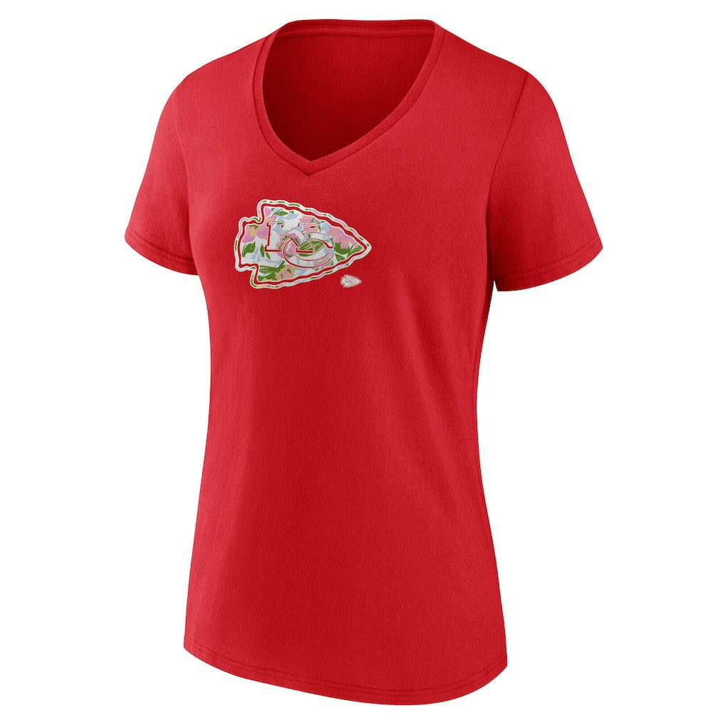 Kansas City Chiefs Women's Number 1 Mom Floral V-Neck T-Shirt - Red cheap