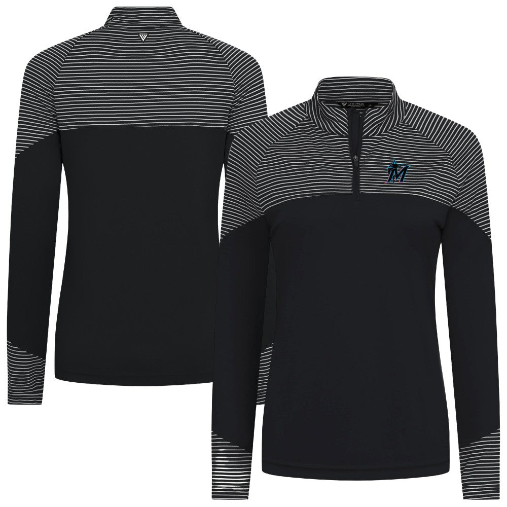 Miami Marlins Levelwear Women's Classic Stripes Insignia 2.0 Raglan Quarter-Zip Top - Black
