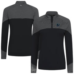 Miami Marlins Levelwear Women's Classic Stripes Insignia 2.0 Raglan Quarter-Zip Top - Black