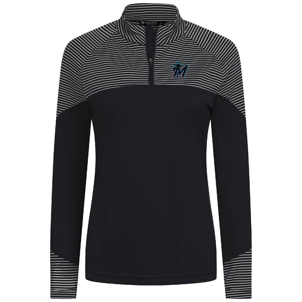 Miami Marlins Levelwear Women's Classic Stripes Insignia 2.0 Raglan Quarter-Zip Top - Black
