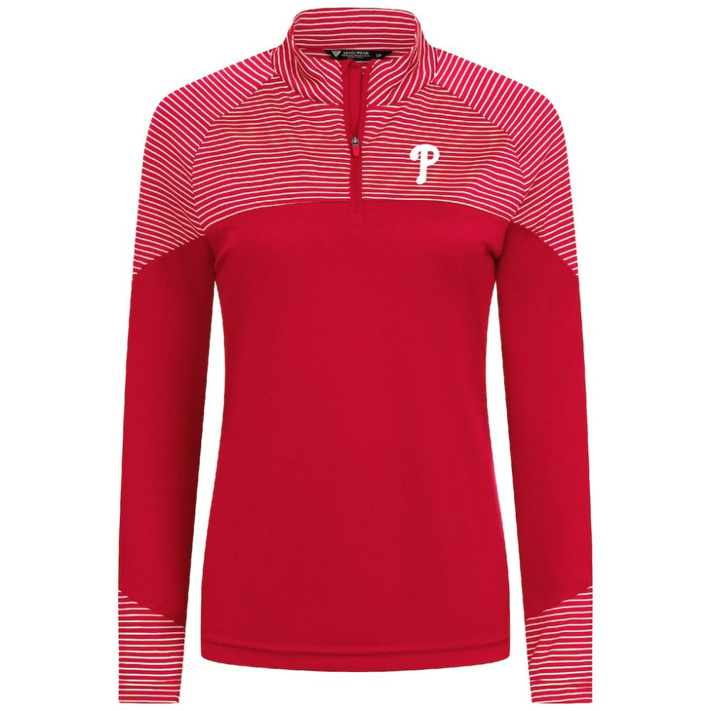 Philadelphia Phillies Levelwear Women's Classic Stripes Insignia 2.0 Raglan Quarter-Zip Top - Red