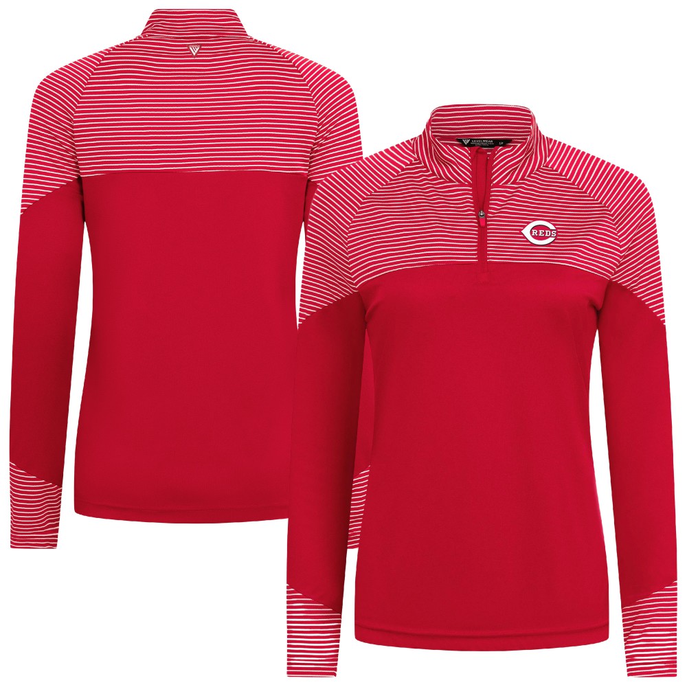 Cincinnati Reds Levelwear Women's Classic Stripes Insignia 2.0 Raglan Quarter-Zip Top - Red