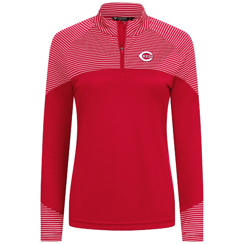 Cincinnati Reds Levelwear Women's Classic Stripes Insignia 2.0 Raglan Quarter-Zip Top - Red