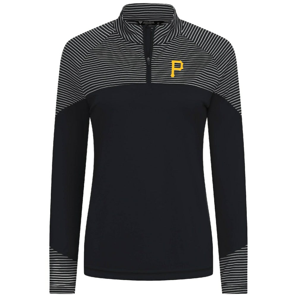 Pittsburgh Pirates Levelwear Women's Classic Stripes Insignia 2.0 Raglan Quarter-Zip Top - Black