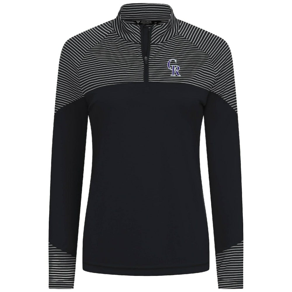 Colorado Rockies Levelwear Women's Classic Stripes Insignia 2.0 Raglan Quarter-Zip Top - Black