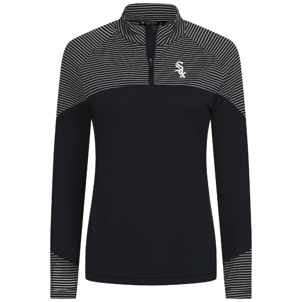 Chicago White Sox Levelwear Women's Classic Stripes Insignia 2.0 Raglan Quarter-Zip Top - Black