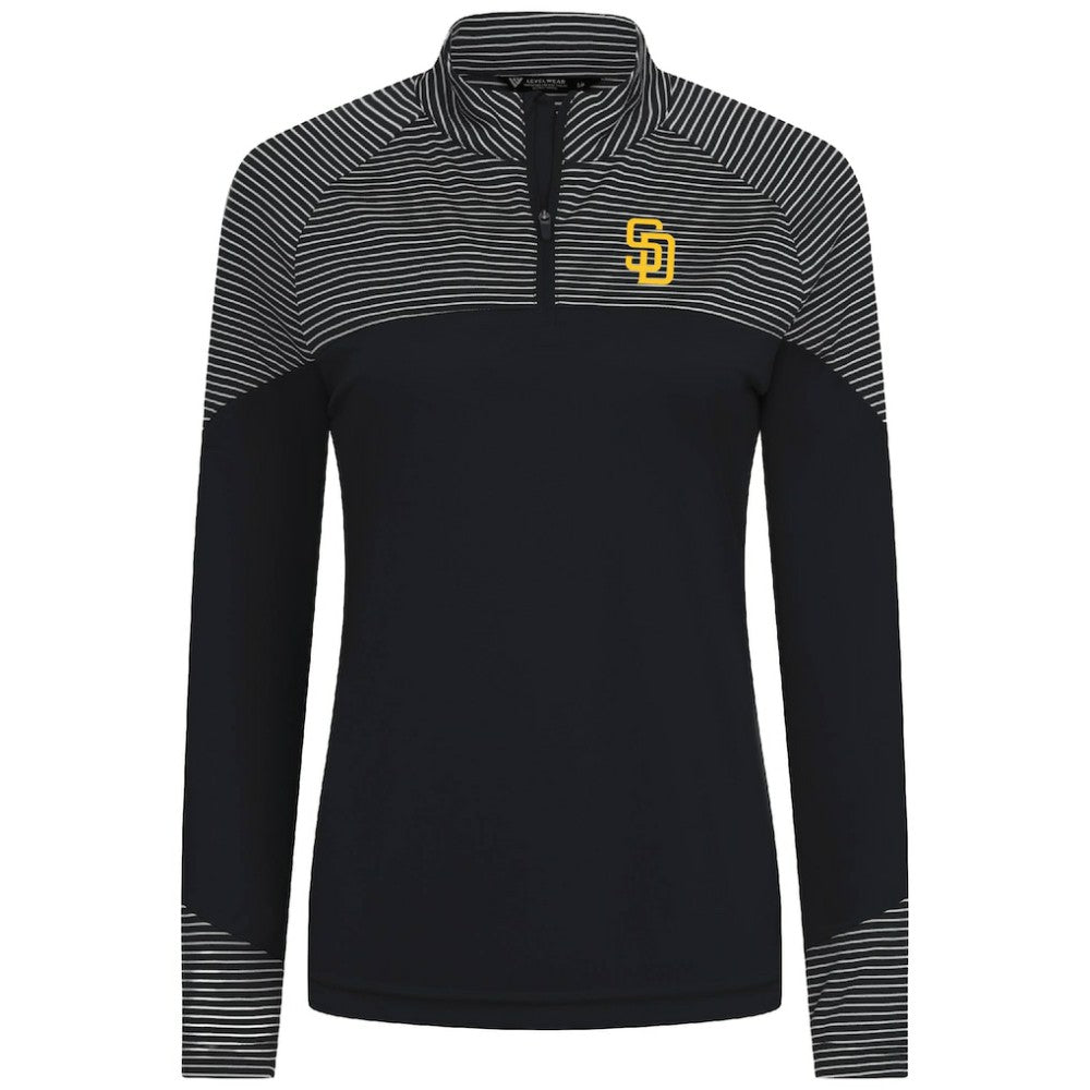 San Diego Padres Levelwear Women's Classic Stripes Insignia 2.0 Raglan Quarter-Zip Top - Black