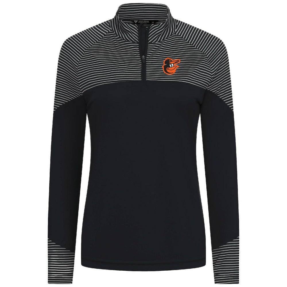 Baltimore Orioles Levelwear Women's Classic Stripes Insignia 2.0 Raglan Quarter-Zip Top - Black