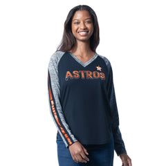 Houston Astros G-III 4Her by Carl Banks Women's Top Dog Raglan Long Sleeve V-Neck T-Shirt - Navy