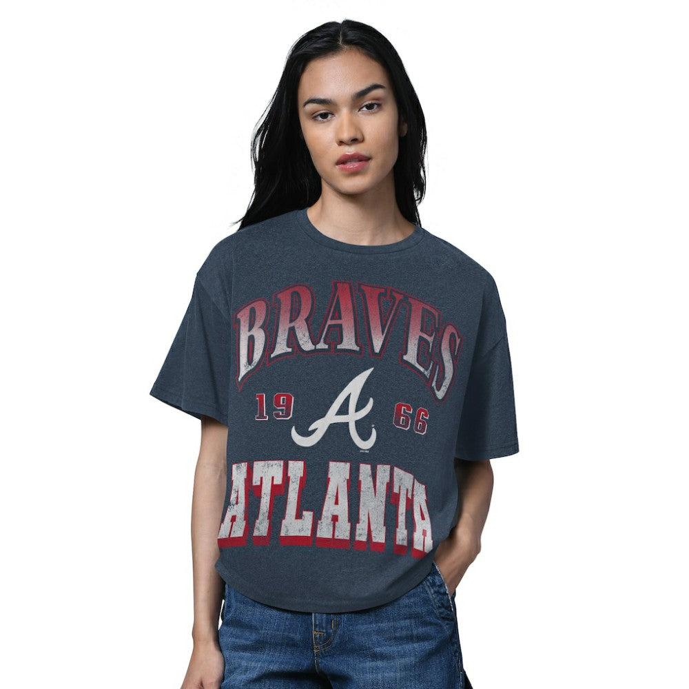 Atlanta Braves Starter Women's Oversized Hall of Fame T-Shirt - Heather Navy