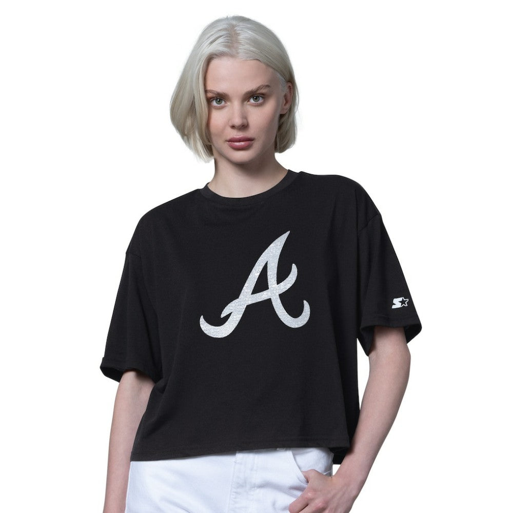 Atlanta Braves Starter Women's Holy Grail Boxy Cropped T-Shirt - Black
