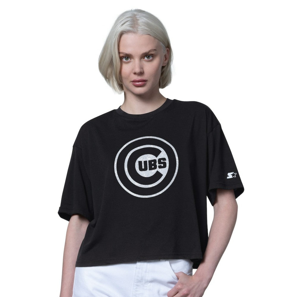 Chicago Cubs Starter Women's Holy Grail Boxy Cropped T-Shirt - Black