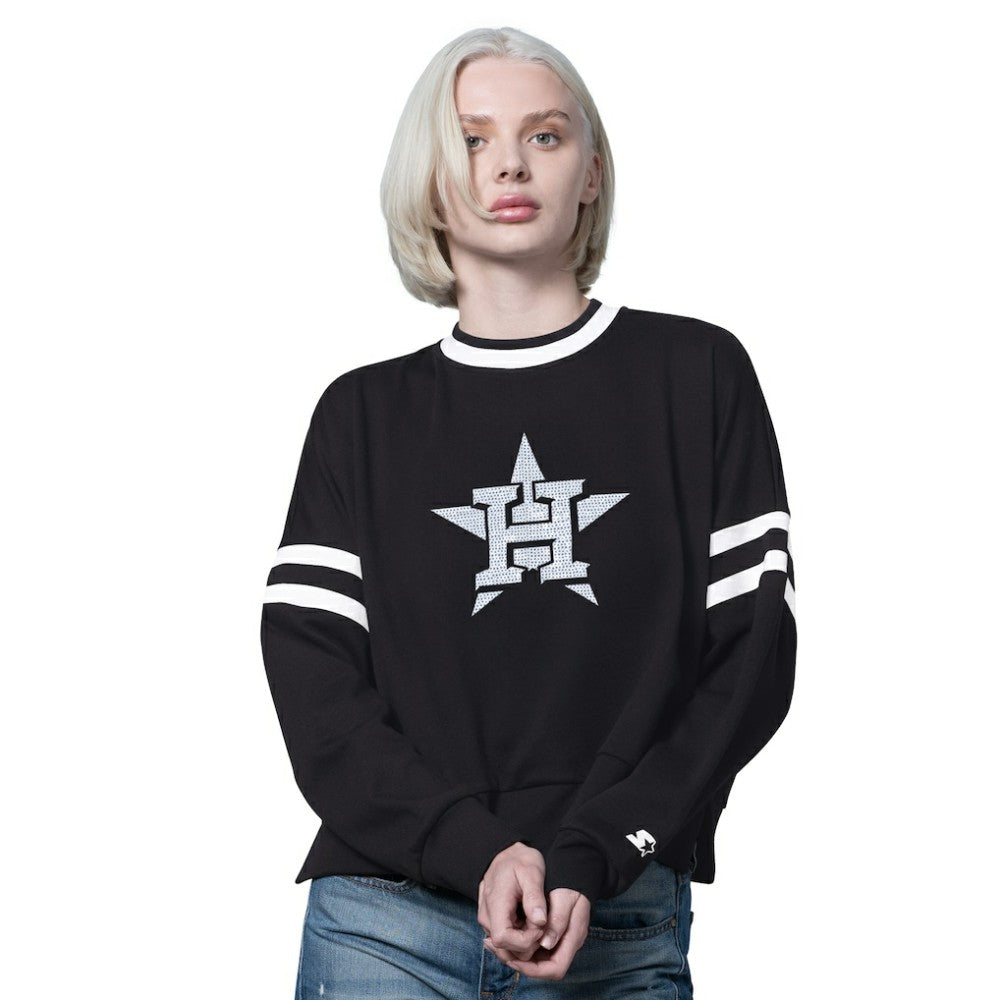 Houston Astros Starter Women's Rally Cropped Drop Shoulder Crewneck Sweatshirt - Black