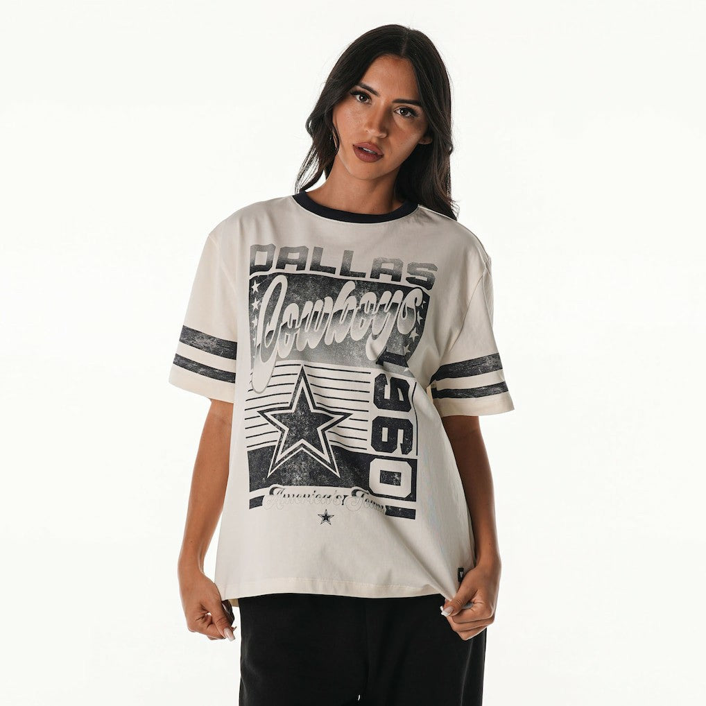 Dallas Cowboys The Wild Collective Women's Vintage Drop Shoulder Oversized Boyfriend T-Shirt - Cream on sale