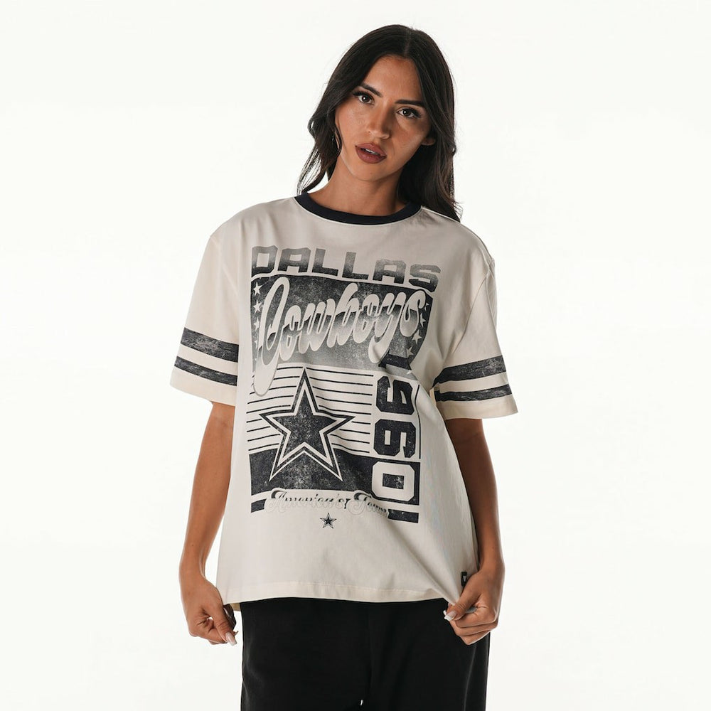 Dallas Cowboys The Wild Collective Women's Vintage Drop Shoulder Oversized Boyfriend T-Shirt - Cream on sale
