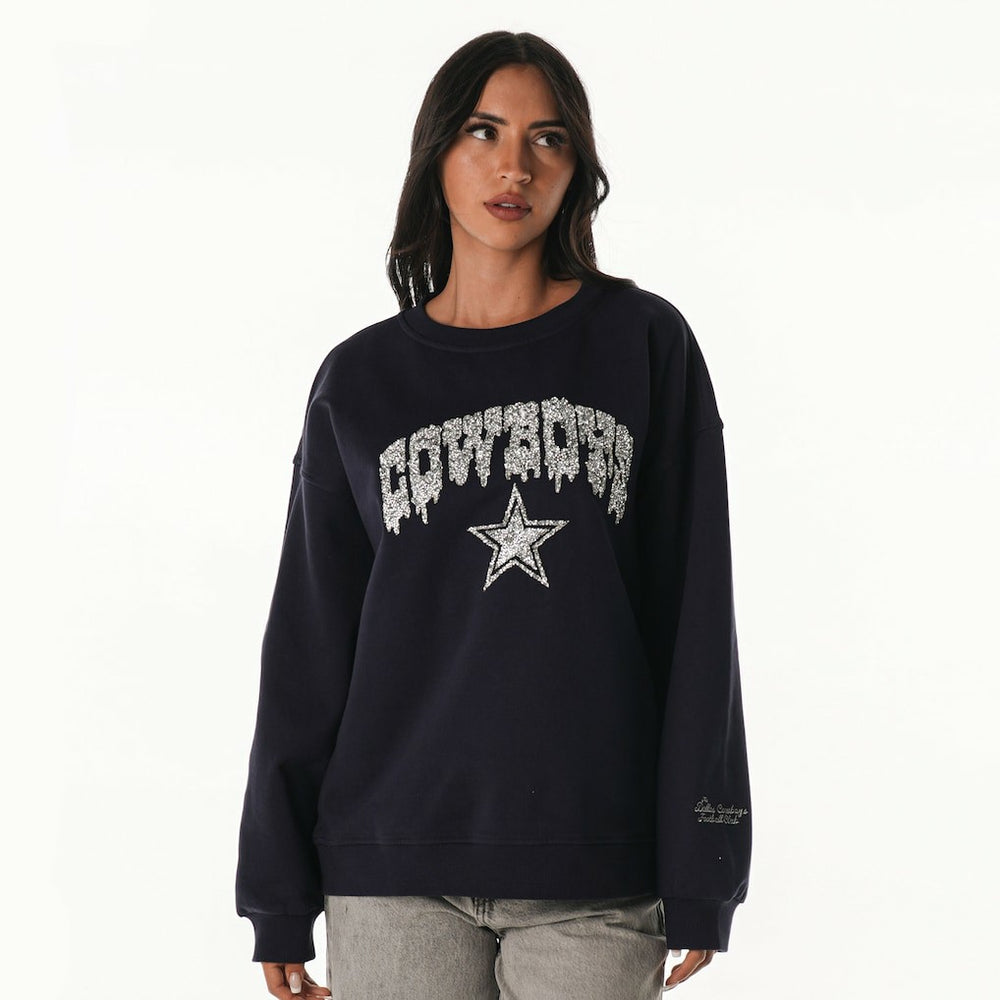 Dallas Cowboys The Wild Collective Women's Rock Crystal Oversized Crewneck Sweatshirt - Navy sale