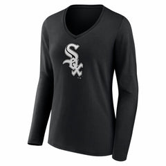 Chicago White Sox Women's Logo Long Sleeve V-Neck T-Shirt - Black