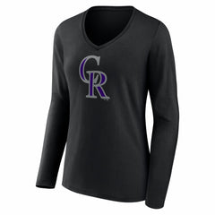 Colorado Rockies Women's Logo Long Sleeve V-Neck T-Shirt - Black