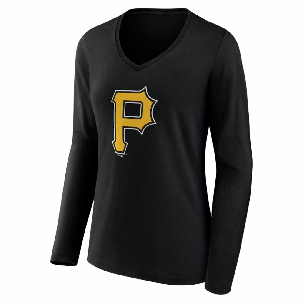 Pittsburgh Pirates Women's Logo Long Sleeve V-Neck T-Shirt - Black