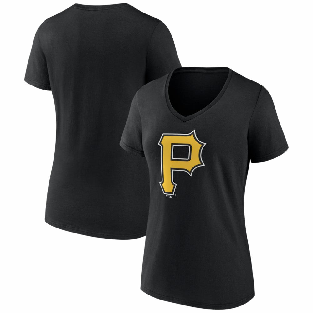 Pittsburgh Pirates Women's Logo V-Neck T-Shirt - Black