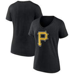 Pittsburgh Pirates Women's Logo V-Neck T-Shirt - Black