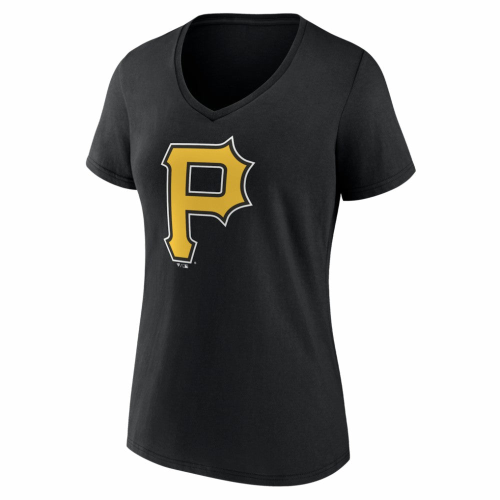 Pittsburgh Pirates Women's Logo V-Neck T-Shirt - Black