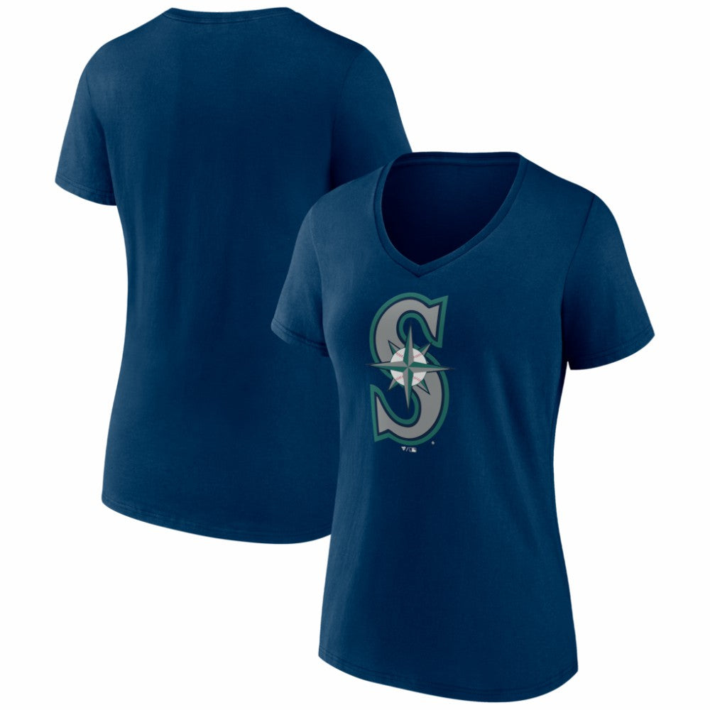 Seattle Mariners Women's Logo V-Neck T-Shirt - Navy