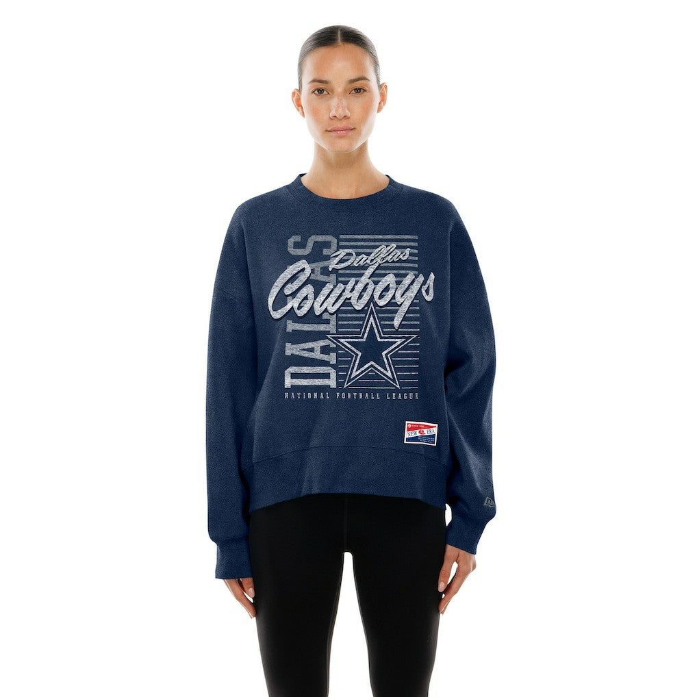 Dallas Cowboys New Era Women's Oversized Throwback Mineral Wash Crew Neck Sweatshirt - Navy outlet