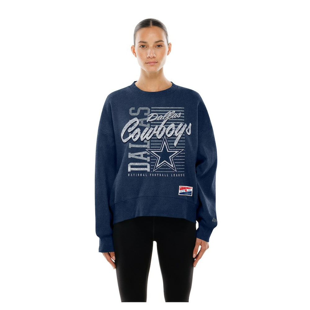 Dallas Cowboys New Era Women's Oversized Throwback Mineral Wash Crew Neck Sweatshirt - Navy outlet