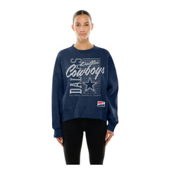 Dallas Cowboys New Era Women's Oversized Throwback Mineral Wash Crew Neck Sweatshirt - Navy outlet