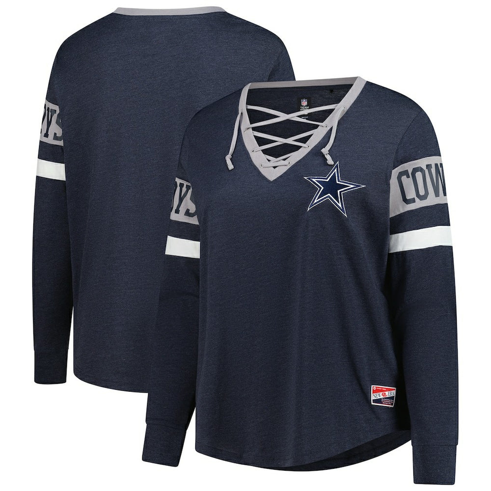 Dallas Cowboys New Era Women's Plus Size Throwback Lace-Up Long Sleeve T-Shirt - Navy online