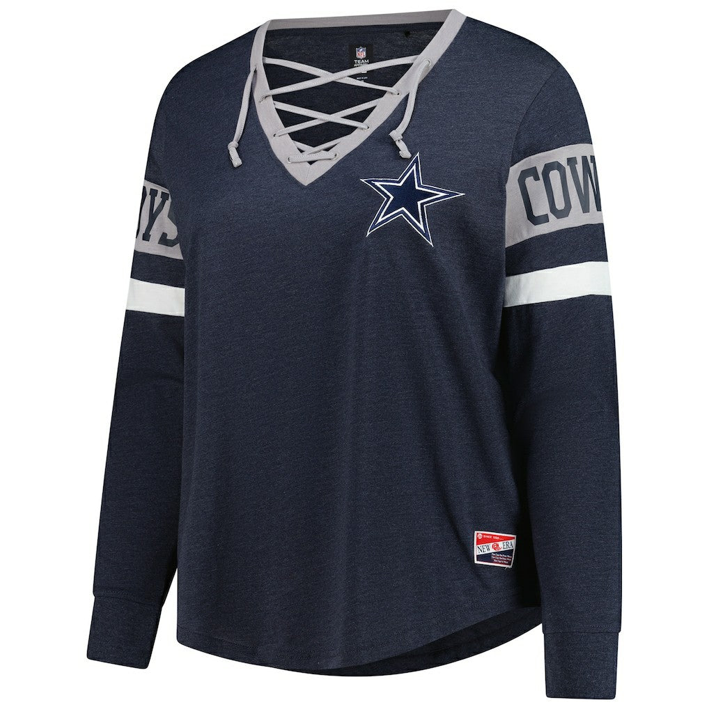 Dallas Cowboys New Era Women's Plus Size Throwback Lace-Up Long Sleeve T-Shirt - Navy online